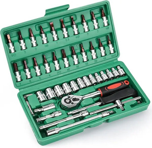 Ensemble d'outils à main de 46 pièces, kit d'outils de réparation automobile, boîte à outils mécaniques, ensemble de clés à douille, kits de tournevis à cliquet - Product Image 2