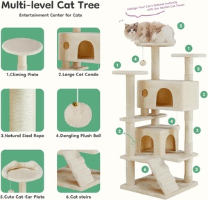 DUMOS Arbre à <span class=keywords><strong>chat</strong></span> d'intérieur de 54 pouces, multi-niveaux, <span class=keywords><strong>pour</strong></span> chats de grande taille, avec 2 niches, griffoirs, plateforme, petite échelle et jouets, capacité 30 lbs - Product Image 3