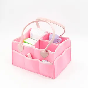 Multifunction felt basket double color felt diaper caddy organizer bag with pu straps multi pockets