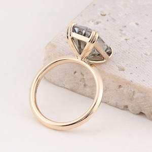 プロヴァンス15x 9mm放射形クリススカットダークグレーモアッサナイト結婚指輪セット女性ジュエリー10kイエローゴールド - Product Image 2