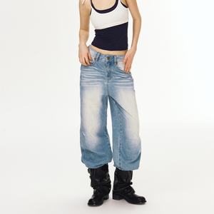 Vaqueros de mezclilla azul personalizados para mujer, de alta calidad, con lavado desgastado, estilo vintage, holgados, talla grande, estilo boyfriend. - Product Image 3