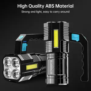 Lampu portabel 4LED COB, senter isi ulang USB multifungsi, lampu kuat 4mode, tampilan DAYA plastik ABS