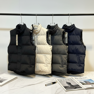 Gilet matelassé en laine chaud pour homme, coupe-vent, décontracté, noir, grande taille, col montant, sans manches, pour l'extérieur - Product Image 1