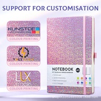 Carnet A5 en cuir pailleté avec logo personnalisé, reliure cousue, sangle élastique, couverture rigide (100 feuilles) pour usage promotionnel au bureau