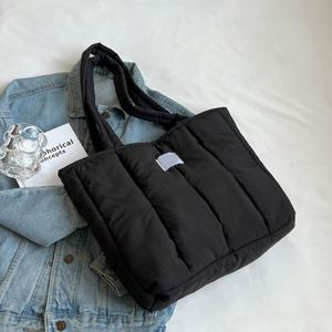Wholesales Factory Custom Logo Large Capacity Puffer Handbag Daily Use Women Soft <b>Nylon</b> Quilted <b>Tote</b> Bag - Product Image 4