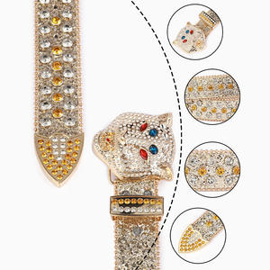 जींस पैंट ड्रेस के लिए फॉक्स हेड के साथ क्रिस्टल वेस्टर्न स्टड ग्लिटर लक्जरी बेल्ट - Product Image 5