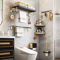 Ensemble d'accessoires de quincaillerie pour étagère de rangement pliante en aluminium noir et or, porte-serviettes, étagère de salle de bain en acier inoxydable