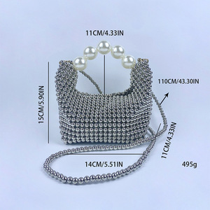 <span class=keywords><strong>L</strong></span>üks tasarımcı Hobo omuzdan askili çanta dokuma kolu inciler fransız tarzı zincir akşam debriyaj el yapımı dokuma çantalar çanta - Product Image 5