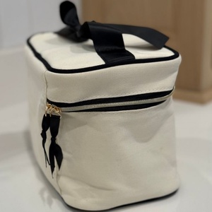 Pur coton arc décoration sac cosmétique fermeture éclair en métal sacs de maquillage haute qualité grande capacité sac de rangement pour femmes hommes voyage - Product Image 2