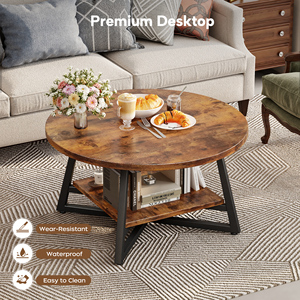 Bàn cà phê tròn Bàn cà phê tròn nhỏ với lưu trữ gỗ hiện đại bàn tròn trung tâm cho phòng khách nhà văn phòng không gian nhỏ - Product Image 2