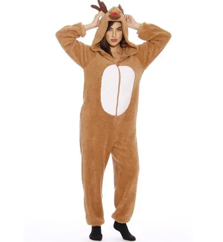 Noel kostüm Cosplay sevimli ren geyiği hayvan kostüm haki Elk kişilik gevşek peluş pijama