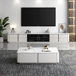 Support <span class=keywords><strong>TV</strong></span> carré en bois et marbre moderne de luxe et ensemble de table basse tiroirs multifonctions de salon meubles design décor 2025 - Product Image 5