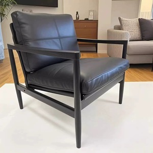 Chaise de loisirs avec siège en <span class=keywords><strong>cuir</strong></span> confortable pour balcon Salon Chambre <span class=keywords><strong>Fauteuil</strong></span> rembourré souple avec cadre en bois massif - Product Image 5