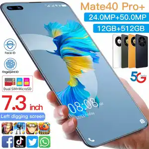 Orijinal cep telefonları Mate40 Pro + 12GB + 512GB 7.3 inç tam renkli ekran cep telefonu akıllı telefon android 10.0 akıllı telefonlar