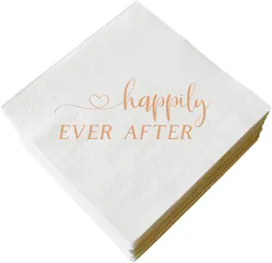 SHUNLI Happily Ever After Napkins, White and Rose Gold Napkins, Suitable for Engagement Bride Cocktail Drink Bar Napkins