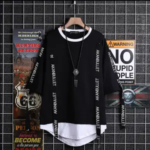 गर्म नए उत्पादों मौलिकता streetwear टी शर्ट हिप हॉप कपड़े सादे कोई ब्रांड काले लघु पोलो बाजू की टी शर्ट के साथ टेप पुरुषों