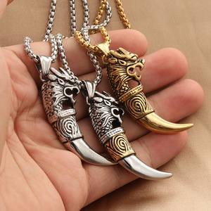 Collier pour homme en acier inoxydable avec pendentif tête de lion Yunnique, design animal rétro, style géométrique, bijoux tendance fabriqués à Dongguan - Product Image 2