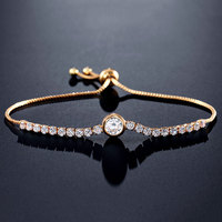 Bracelet réglable en or plaqué 14 carats avec moissanite ronde, modèle tennis, RAKOL BP2139 - Cadeau idéal pour les occasions festives