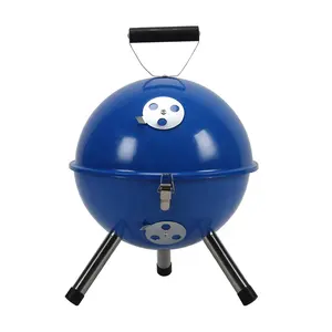 Diepblauwe Voetbalvormige Camping Waterkoker Houtskool Barbecue Bbq Grill Persoonlijke Buitenkeuken Koken