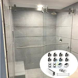 Stainless Steel CR L 180 Degree CAM73 Cambridge 2 Door Bypass Frameless Sliding Shower Door System