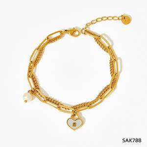 Collar de diseñador de corazón de doble capa, pendientes de circón de <span class=keywords><strong>amor</strong></span>, pulsera de corazón de nácar - Product Image 5