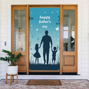 Joyeuse Fête des Pères – Housse de porte à carreaux bleus, Bannière de porte pour la Fête des Pères, Éléments de gentleman, Bannières suspendues, Fournitures personnalisables - Product Image 5