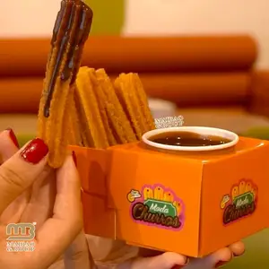 Take Out Disposable Custom Logo Crepe Fries Churros Paper Holder Churros Packaging Box For Sale Nuggets Cone Ketchup Dip Pocket