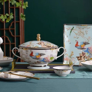 72PCS Stocked High Quality Luxury Tableware Set Ceramic Plates Utensils Kit Flowers Birds Pattern 10-Piece Wholesale <b>Dinnerware</b> - Product Image 2