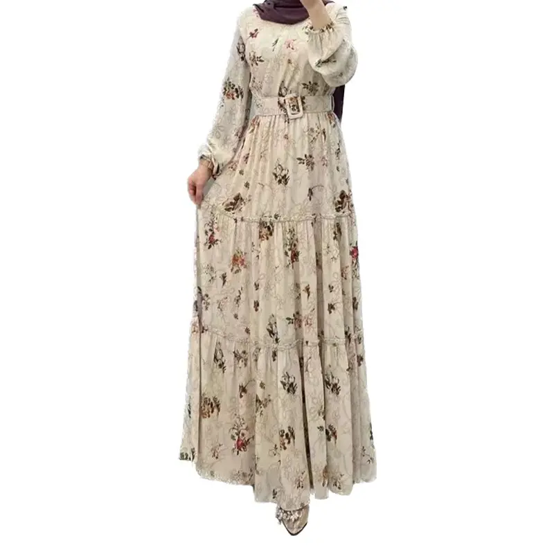 Robe florale du Moyen-Orient tenue de bureau de banlieue robe musulmane abaya robe maxi florale pour femmes islamiques