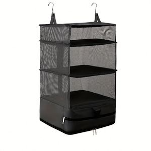 4 Tier Portable Hanging Organizer <b>Bag</b> Wall Mounted Storage Shelf 2 Hooks Extra Capacity Breathable Mesh Waterproof for Bedroom - Product Image 1