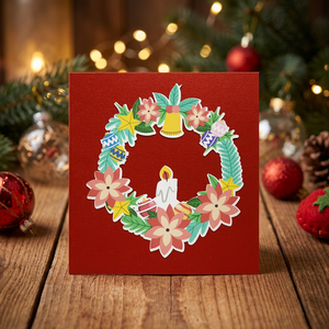 Christmas Wreath Pop Card 3D <b>Paper</b> Craft Floral Design Custom Shape Die Cut Cardstock Holiday Greeting Card <b>Handmade</b> Viet-craft - Product Image 5