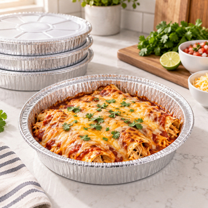 Barquette de service ronde de 9 pouces, résistante au four, pour stockage alimentaire, vente en gros, conteneur jetable en aluminium de qualité alimentaire avec couvercle - Product Image 1
