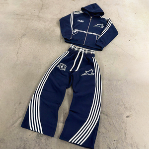 Ensemble de survêtement deux pièces surdimensionné et épais avec logo personnalisé : sweat à capuche zippé et pantalon de jogging à double taille - Product Image 5