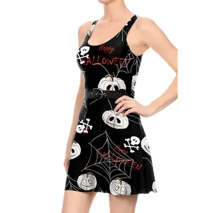 Halloween Phụ Nữ Ăn Mặc Màu Đen Bí Ngô Và Spiderweb Thiết Kế Ladies Không Tay Dresses Cá Nhân Tùy Chỉnh Tên Halloween Sexy C