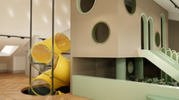 Services de conception de parcs de jeux intérieurs sur mesure, filet de protection, développement de concept de visualisation 3D pour usage commercial, mur d'escalade