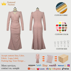 ZYHT 45075 Abito <span class=keywords><strong>da</strong></span> Sera di Lusso in Pizzo Rosa, Elegante Vestito a Sirena Plissettato Elasticizzato, Sexy Abito <span class=keywords><strong>da</strong></span> Festa con Strass - Product Image 6