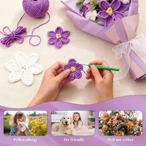 Ramo de Flores de Lana Tejido a Crochet, Hecho a Mano, Color Morado, Regalo Decorativo para Madres y Maestras - Product Image 3