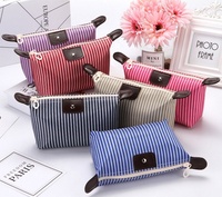 Tas Kosmetik Wanita Motif Garis Desainer Promosi 2024, Mini, Hadiah, Lipat, Murah, Model Pangsit, Tempat Perlengkapan Mandi Wanita