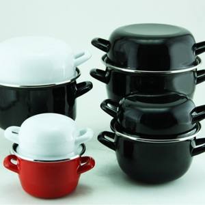 18cm European Enamel Seafood &amp; <strong>Mussel</strong> Soup <strong>Pot</strong> with Glass Lid Induction Compatible Single Bottom for Gas Stoves - Product Image 4