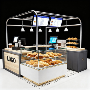 Custom Coffee Shop Business Coffee Shop Design <strong>Led</strong> <strong>Light</strong> Wooden Coffee <strong>Display</strong> Kiosk for Bubble Tea Counter Coffee Bar Kiosk - Product Image 4