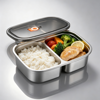 Boîte à bento portable de 1,2 L en acier inoxydable 304, compartimentée, pour conserver les aliments frais, avec couvercle visible, pour le stockage des repas au bureau