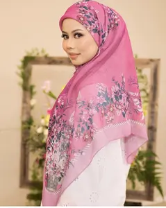 Malaysia custom printed cotton voile square scarf hijab instant wholesale hijab supplier tudung bawal Muslim women hijabs