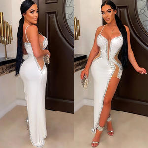 Robe longue d'hiver <span class=keywords><strong>sexy</strong></span> en maille transparente avec strass, nouvelle mode <span class=keywords><strong>AliExpress</strong></span>, tendance - Product Image 3