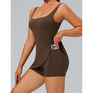 夏季裸体感觉方领无袖美女背部内置口袋短裤健身房高尔夫瑜伽网球裙 - Product Image 3