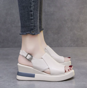 Women's Summer High-Heeled Wedge Sandals <b>Open</b> Toe <b>Open</b> Counter Type One-Button Platform Design High Top Plus Size Options - Product Image 1