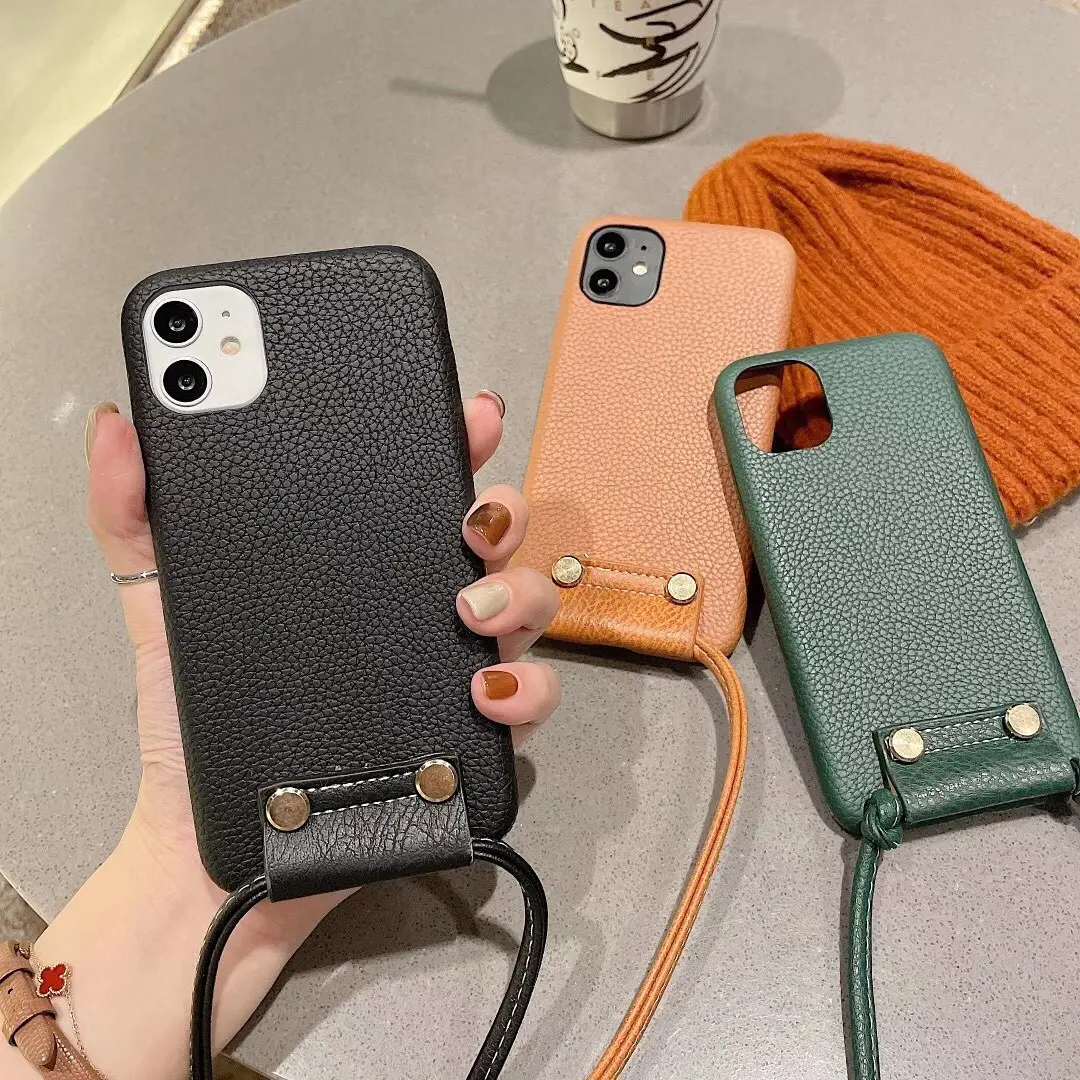 2022 Luxury PU Leather Phone Cases With Long Strap Detachable Design Cell Phone Case for iPhone 13 pro max Redmi note 10 pro