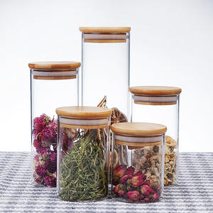 Pot en verre à cylindre de stockage des aliments, bocaux à épices en verre borosilicate transparent avec couvercle en bambou, offre spéciale - Product Image 2