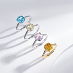 Bague en argent sterling 925 plaqué or avec zircone cubique colorée, pierre en verre CZ, taille rose, ajustable, pour femme, prix usine - Product Image 5