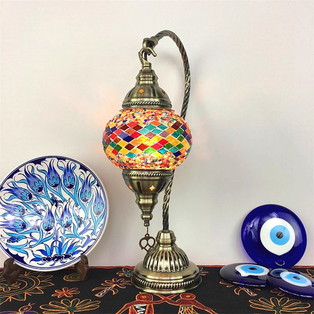 2025 New Type Stained Glass Turkish Mosaic Moroccan Colored Glass Eco-Friendly Flexible E14 Table Lamp