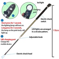 Bastón de Trekking Retráctil Portátil de Aleación de Aluminio con Punta de Tungsteno, Luz de Trabajo LED, 2 Modos de Iluminación, Banco de Energía, para Camping y Pesca